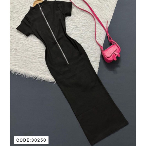 30250 پیراهن ماکسی زیپدار کشبافت کبریتی قد 130 فری سایز 36 تا 42 تن شیک