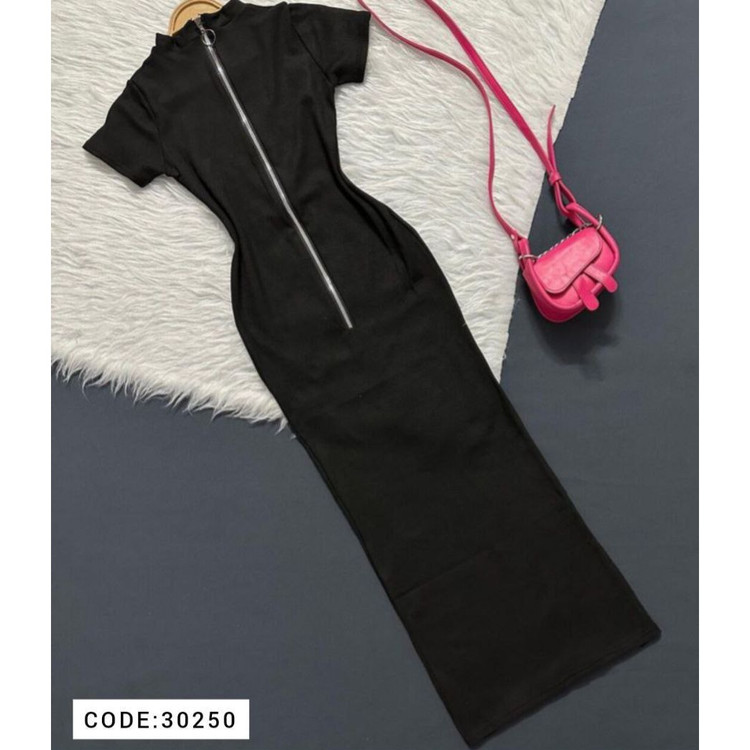 30250 پیراهن ماکسی زیپدار کشبافت کبریتی قد 130 فری سایز 36 تا 42 تن شیک