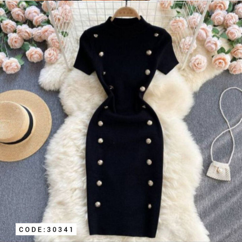 30341 تونیک پیراهن مشکی دکمه ای فانریپ فری سایز ۳۶ تا ۴۴ تن شیک