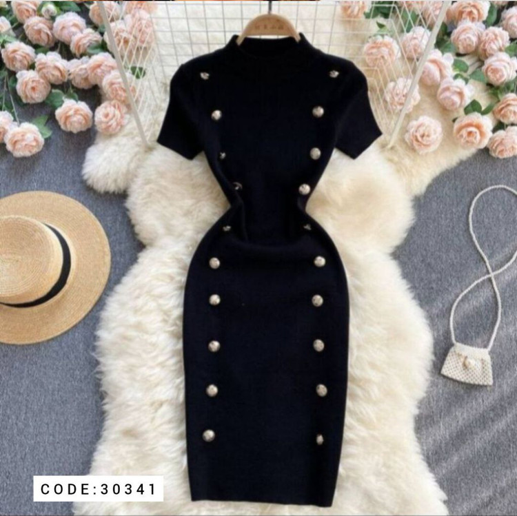 30341 تونیک پیراهن مشکی دکمه ای فانریپ فری سایز ۳۶ تا ۴۴ تن شیک