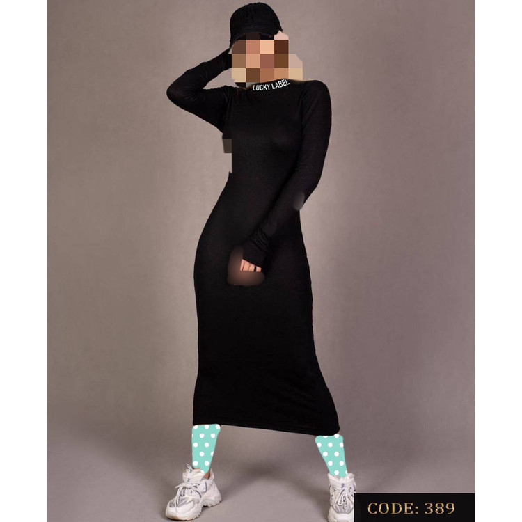 389 پیراهن ماکسی بلند آستین بلند یقه اسکی لاکی لیبل فانریپ کبریتی عالی فری ۳۶ تا ۴۴ تن شیک