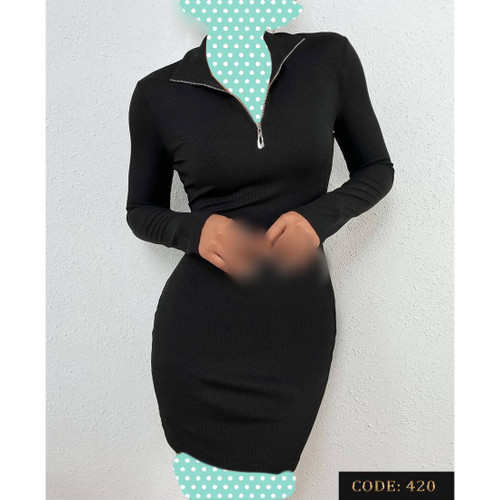 420 تونیک پیراهن یقه زیپدار فانریپ پنبه کبریتی فری سایز 36 تا 44 تن شیک