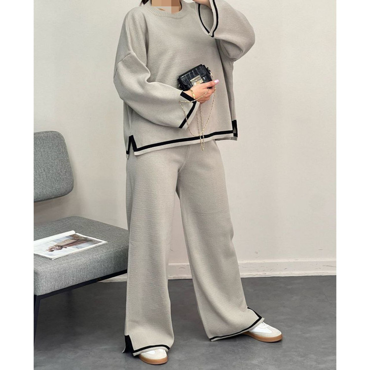 02107 ست پلیور و شلوار بافت راه راه پایین خط دار فری سایز ۳۶ تا ۴۸ تن شیک