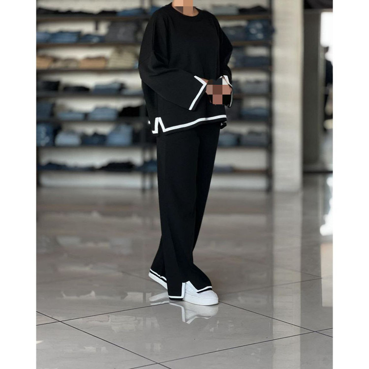 02107 ست پلیور و شلوار بافت راه راه پایین خط دار فری سایز ۳۶ تا ۴۸ تن شیک