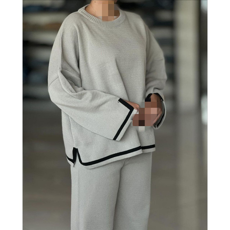 02107 ست پلیور و شلوار بافت راه راه پایین خط دار فری سایز ۳۶ تا ۴۸ تن شیک