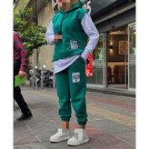 02112 ست سه تیکه وِست و هودی و شلوار دورس ۳ نخ ضخیم داخل کرکی گِرَم بالا فری سایز ۳۶ تا ۴۴ برای ۴۶ حذب تن شیک