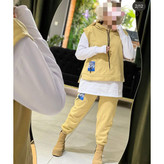 02112 ست سه تیکه وِست و هودی و شلوار دورس ۳ نخ ضخیم داخل کرکی گِرَم بالا فری سایز ۳۶ تا ۴۴ برای ۴۶ حذب تن شیک