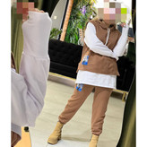 02112 ست سه تیکه وِست و هودی و شلوار دورس ۳ نخ ضخیم داخل کرکی گِرَم بالا فری سایز ۳۶ تا ۴۴ برای ۴۶ حذب تن شیک