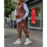 02112 ست سه تیکه وِست و هودی و شلوار دورس ۳ نخ ضخیم داخل کرکی گِرَم بالا فری سایز ۳۶ تا ۴۴ برای ۴۶ حذب تن شیک