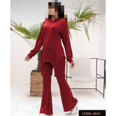 5039 ست عروسکی تیشرت بلوز و شلوار دمپا گشاد فانریپ پنبه کبریتی فری سایز ۳۶ تا ۴۴ تن شیک