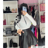 30215 بادی آستین فینگری شستی یقه زیپ دار نواردوزی کبریتی فری سایز ۳۶ تا ۴۴ تن شیک