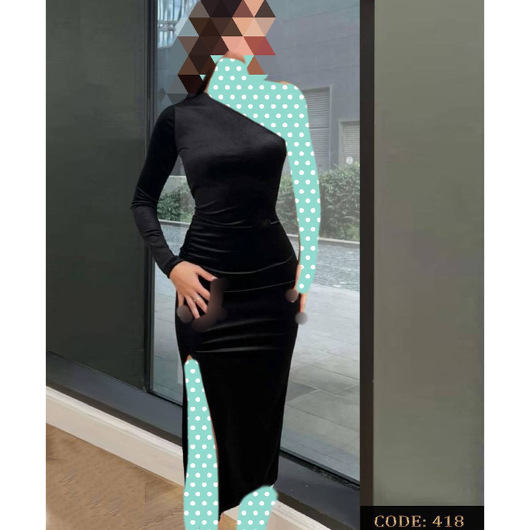 418 پیراهن ماکسی مخمل رومی بغل چاکدار فری سایز ۳۶ تا ۴۶ تن شیک