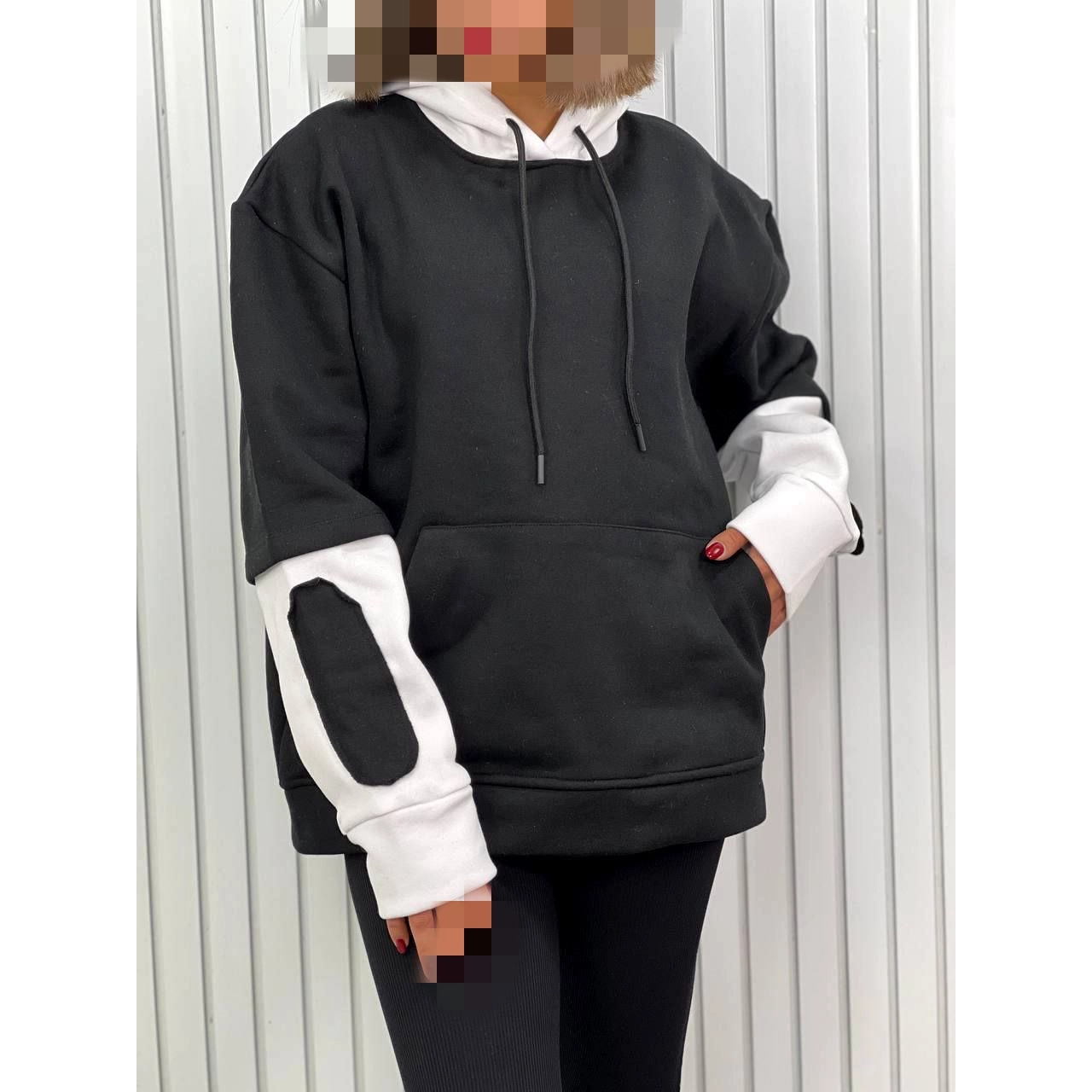 AM هودی جیبدار تیکه دوزی دورس تو کرکی ضخیم گِرَم بالا قد ۷۵ فری سایز ۳۶ تا ۴۴ تن شیک