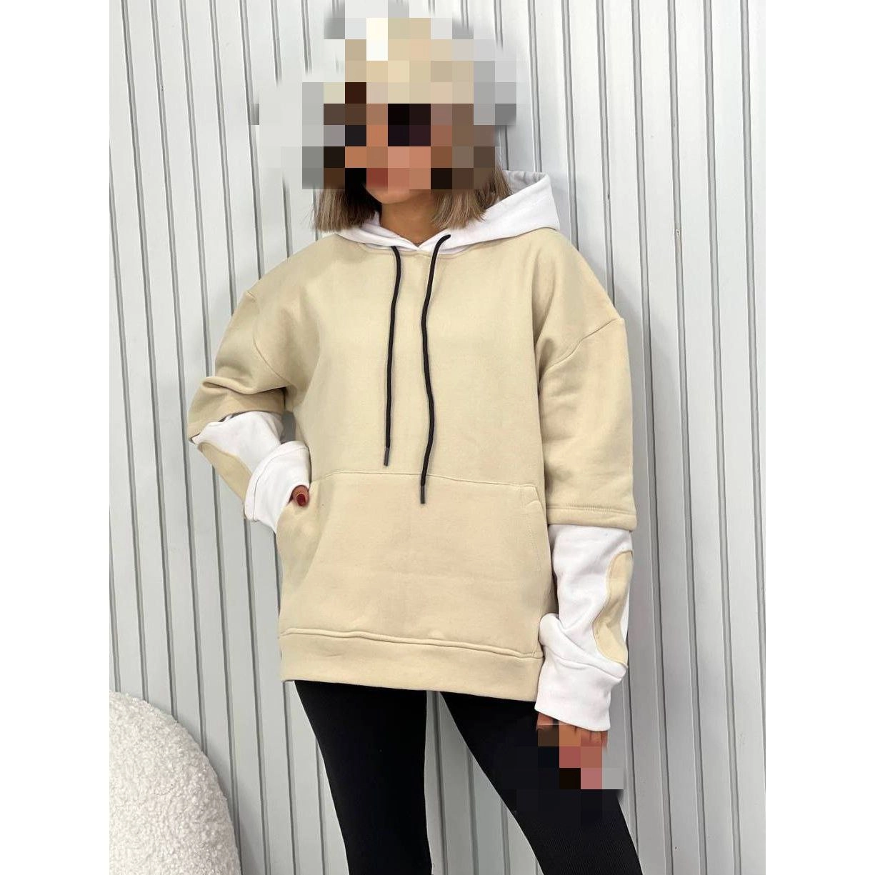 AM هودی جیبدار تیکه دوزی دورس تو کرکی ضخیم گِرَم بالا قد ۷۵ فری سایز ۳۶ تا ۴۴ تن شیک