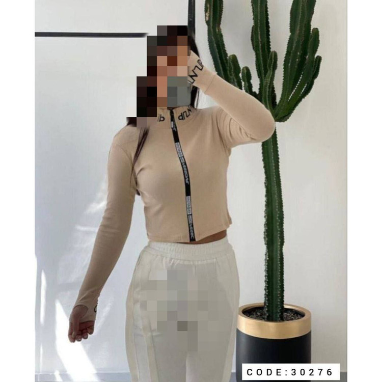 30276 کراپ نیمتنه زیپ دار فینگری شصتی فانریپ کبریتی فری سایز 36 تا 44 تن شیک