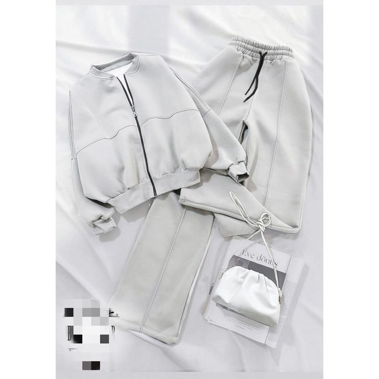 60805 ست سویشرت و شلوار بگ دورس کرکی فری سایز 36 تا 44 تن شیک