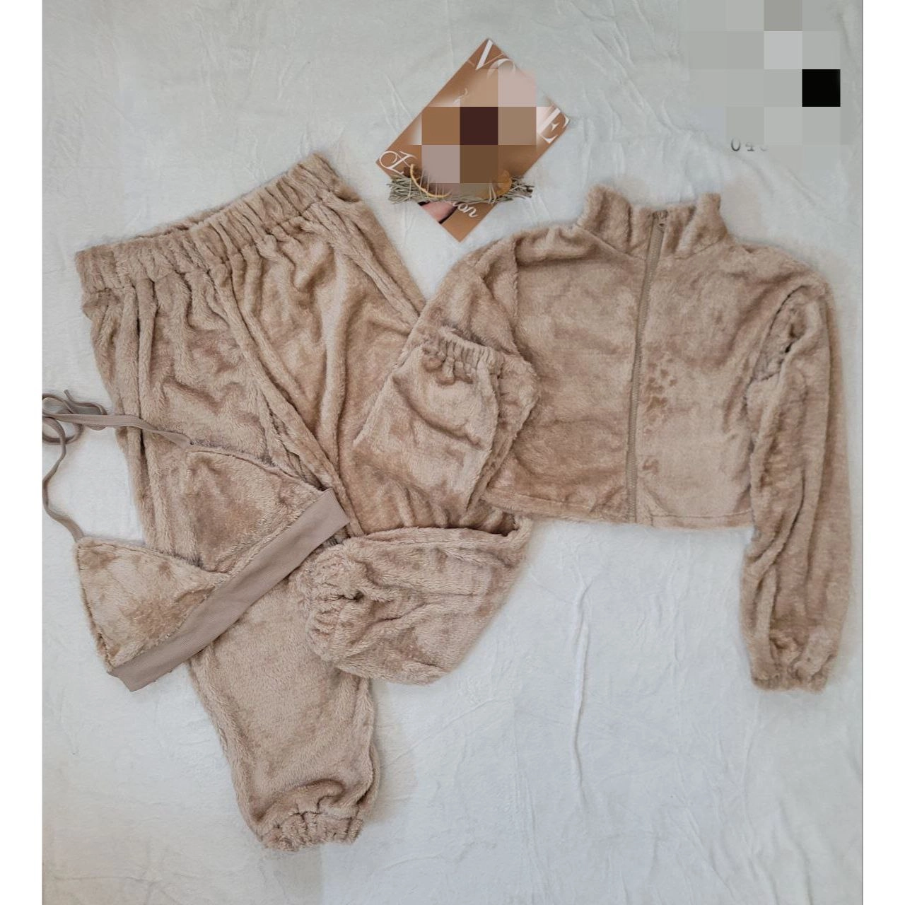 04801 ست ۳ تکه نیمتنه و کراپ و شلوار تدی فری سایز ۳۶ تا ۴۴ تن شیک