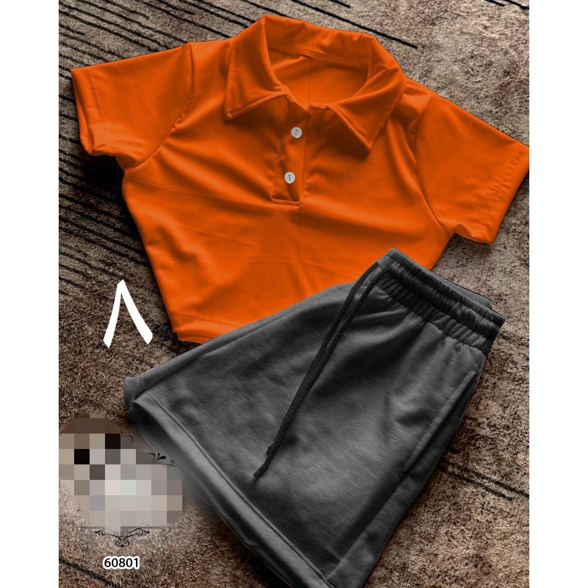 60801 ست کراپ نیمتنه کبریتی و شورتک دورس کرکی تن شیک