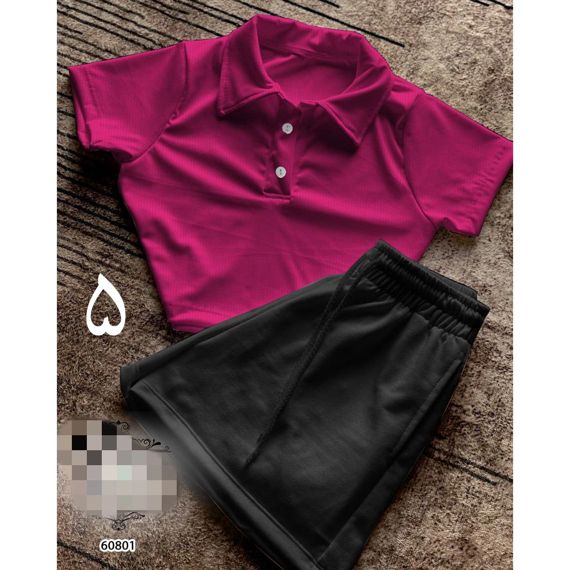 60801 ست کراپ نیمتنه کبریتی و شورتک دورس کرکی تن شیک