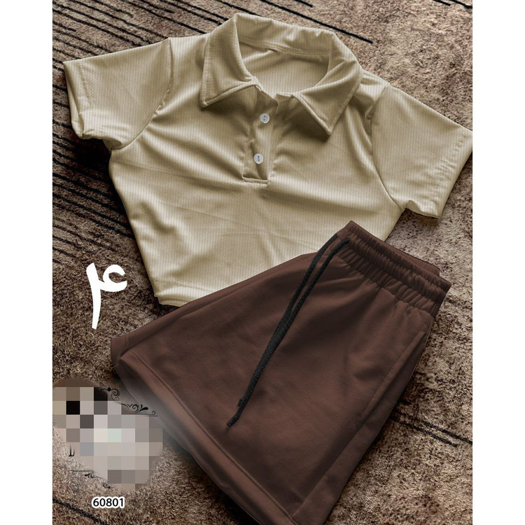 60801 ست کراپ نیمتنه کبریتی و شورتک دورس کرکی تن شیک