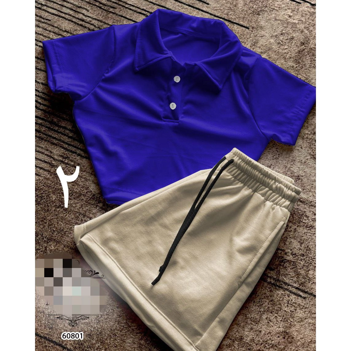 60801 ست کراپ نیمتنه کبریتی و شورتک دورس کرکی تن شیک