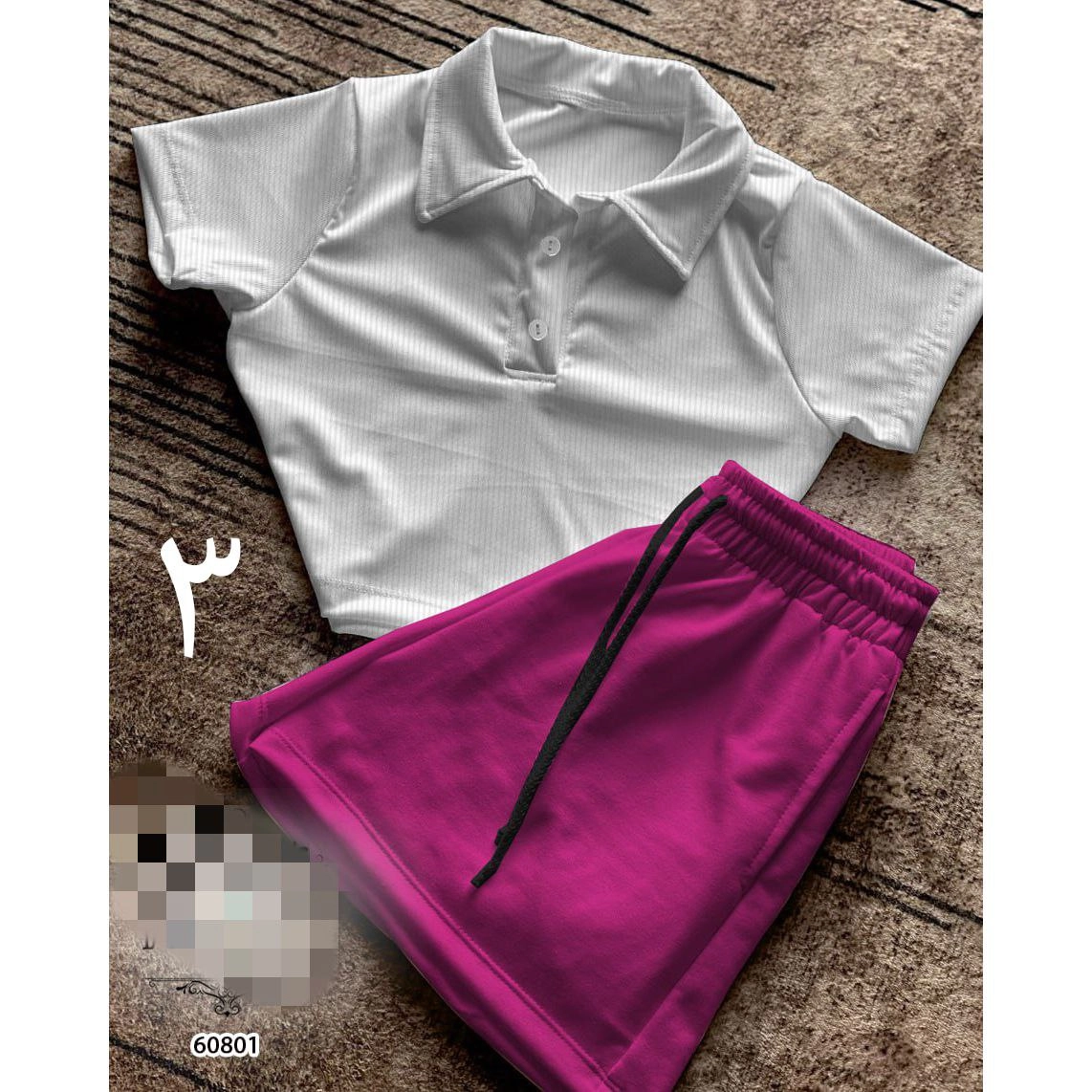 60801 ست کراپ نیمتنه کبریتی و شورتک دورس کرکی تن شیک