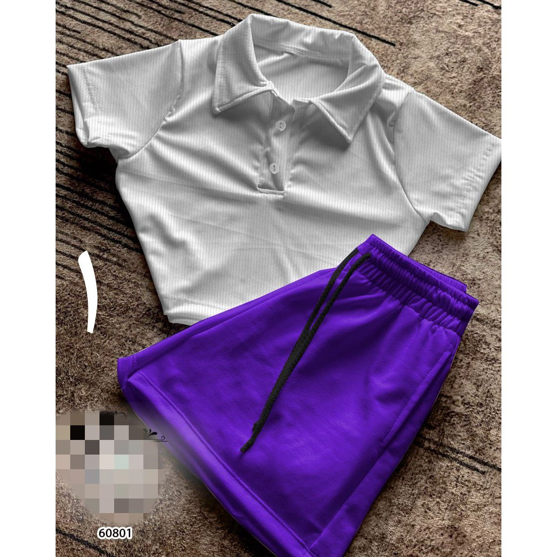 60801 ست کراپ نیمتنه کبریتی و شورتک دورس کرکی تن شیک