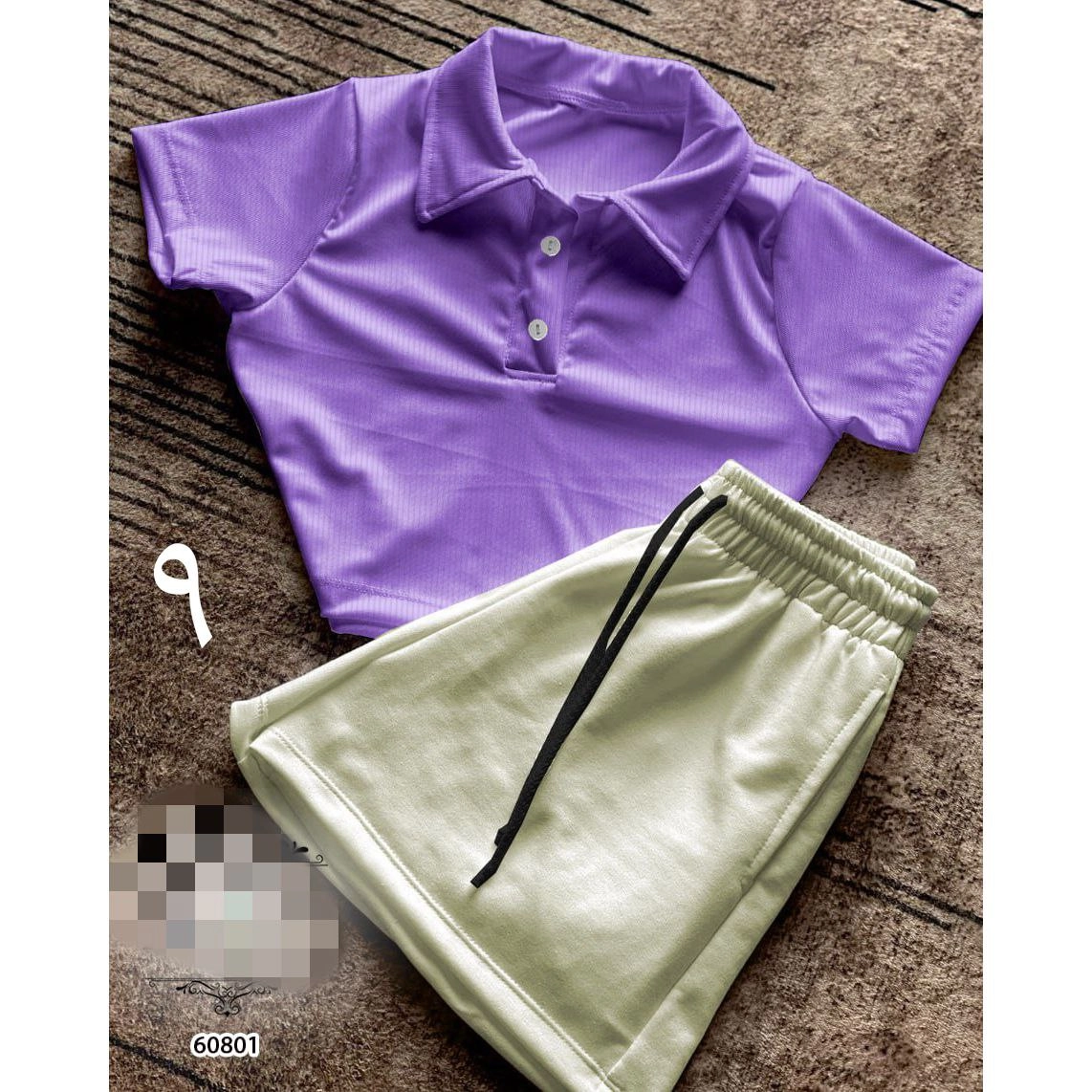 60801 ست کراپ نیمتنه کبریتی و شورتک دورس کرکی تن شیک