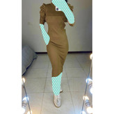 406 پیراهن ماکسی سرشانه پفی پفکی چیندار فانریپ پنبه کبریتی قد ۱۲۵ فری سایز ۳۶ تا ۴۲ تن شیک