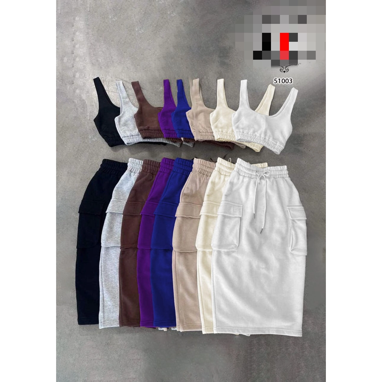 51003 ست کراپ نیمتنه و دامن کارگو دورس کرکی فری سایز ۳۶ تا ۴۲ تن شیک