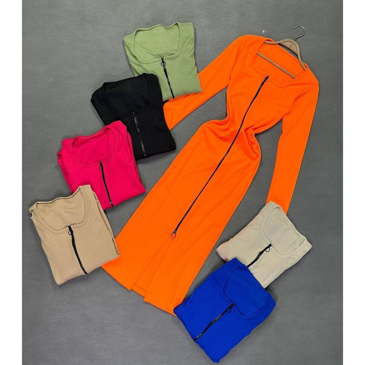 1428 پیراهن ماکسی یقه خشتی جلو زیپدار فانریپ کبریتی فری سایز 38 تا 44 تن شیک