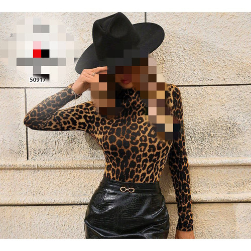 50917 بادی پلنگی یقه ۳ سانتی زیر دکمه سوپر فلامینت فری سایز ۳۸ تا ۴۲ برای ۴۴ جذب تن شیک