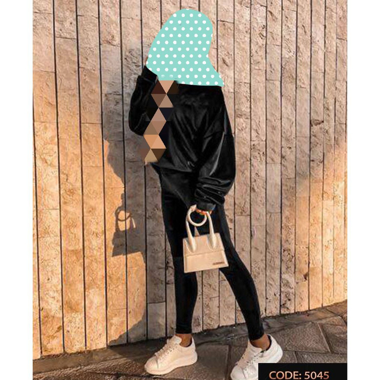 5045 تیشرت یقه رومی و شلوار مخمل کره ای فری سایز ۳۶ تا ۴۴ تن شیک