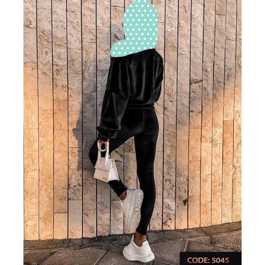 5045 تیشرت یقه رومی و شلوار مخمل کره ای فری سایز ۳۶ تا ۴۴ تن شیک