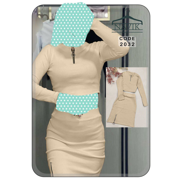 2032 کراپ نیمتنه و دامن زیپدار ناویک فاینریپ پنبه درجه ۱ فری سایز ۳۶ تا ۴۲ تن شیک