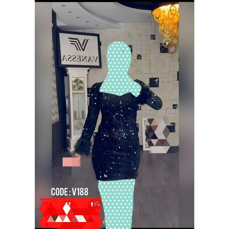 V188 تونیک پیراهن مخمل پولکی آستین خز فری سایز ۳۸ تا ۴۴ تن شیک