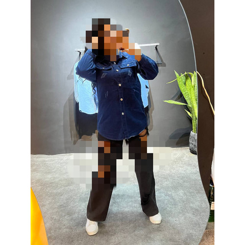 H مانتو شومیز جین پنبه دو جیب قد ۷۵ در ۲ سایزبندی تن شیک