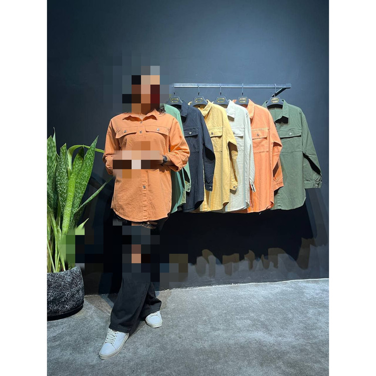 H شومیز کتان سنگشور شده دو جیب قد ۷۵ در ۲ سایزبندی تن شیک