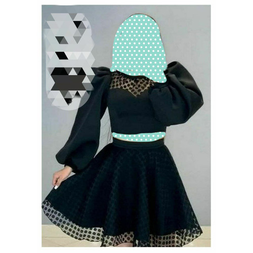 1479 ست بلوز و دامن کرپ میکرو و تور خالدار کره ای فری سایز ۳۶ تا ۴۲ تن شیک