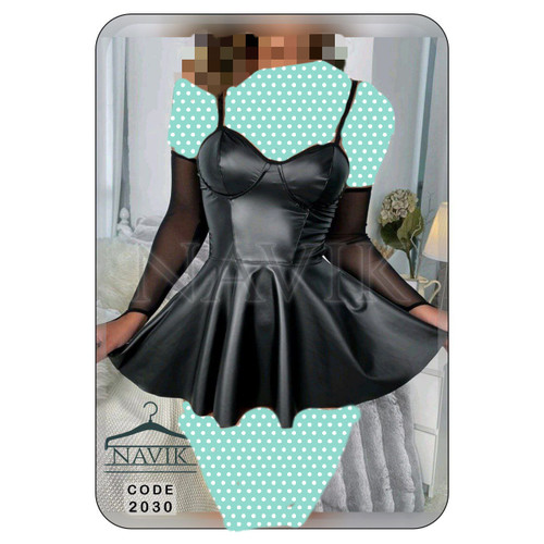 2030 تونیک پیراهن مجلسی عروسکی کاپدار ناویک ترکیبی از پارچه غواصی طرح چرم واکسی فری سایز ۳۶ تا ۴۲ تن شیک