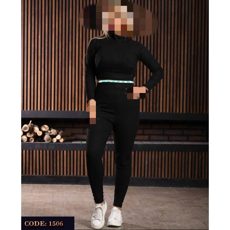 1506 کراپ نیمتنه یقه اسکی و شلوار فاق بلند فانریپ کبریتی فری سایز 36 تا 42 تن شیک