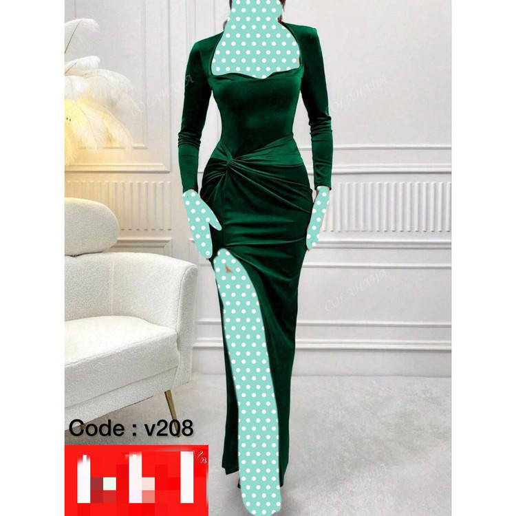 V208 پیراهن مجلسی مخمل وارداتی قد ۱۴۲ فری سایز ۳۸ تا ۴۴ تن شیک