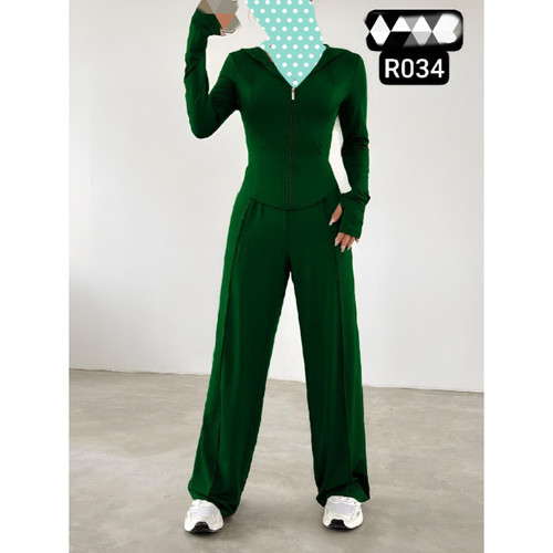 R034 ست سویشرت و شلوار کلاهدار غواصی فری سایز ۳۸ تا ۴۴ تن شیک