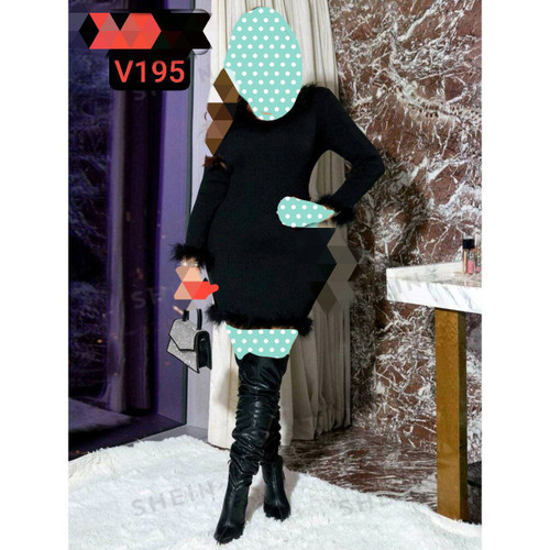 v195 تونیک پیراهن کبریتی خزدار بیگ سایز بزرگ فری سایز ۴۴ تا ۵۰ تن شیک