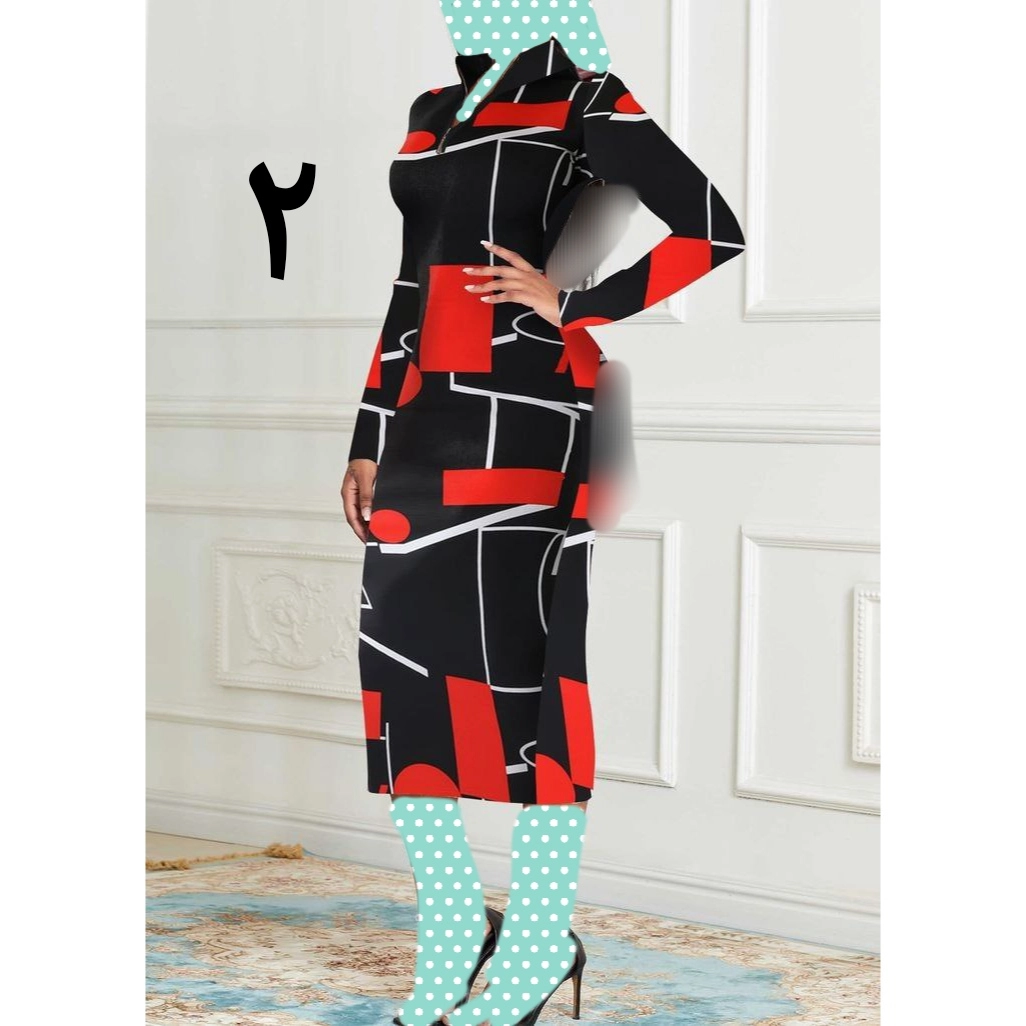 20220 پیراهن ماکسی طرحدار آستین بلند چاپی فلامنت چاپ دیجیتال عالی فری سایز ۳۶ تا ۴۲ تن شیک