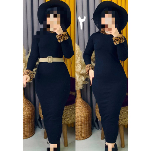 1554 پیراهن ماکسی بلند خزدار پلنگی فانریپ کبریتی قد ۱۳۵ فری ۳۶ تا ۴۴ تن شیک