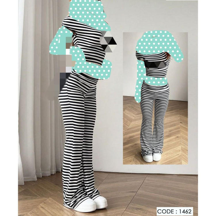 1462 ست کراپ نیمتنه و شلوار راه راه فانریپ کبریتی فری سایز ۳۶ تا ۴۲ تن شیک