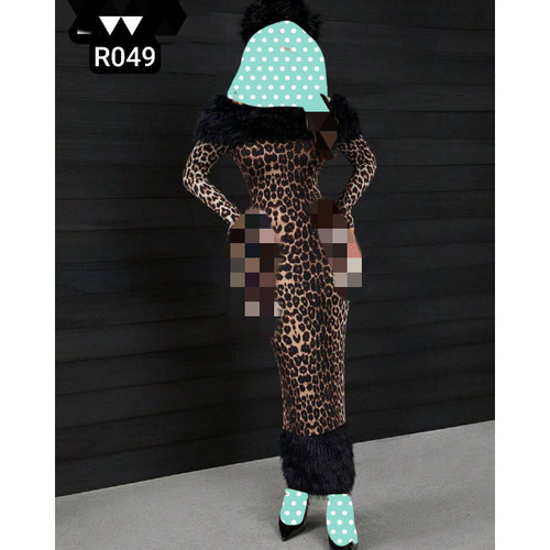 R049 پیراهن پلنگی چاکدار جنس غواصی و خز فری سایز ۳۶ تا ۴۴ تن شیک