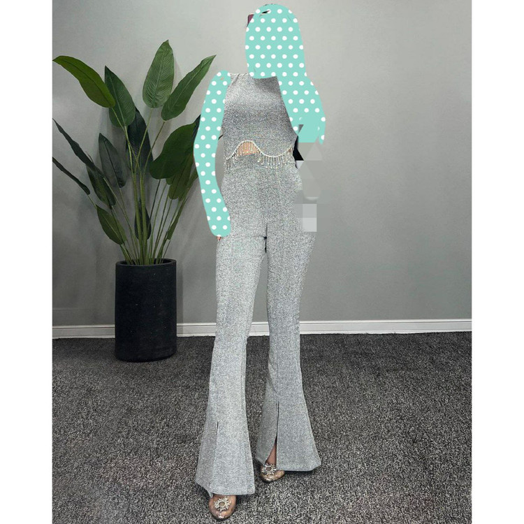 V173 ست نیمتنه کراپ تاپ و شلوار جلو چاکدار جنس لمه فری سایز ۳۸ تا ۴۴ تن شیک