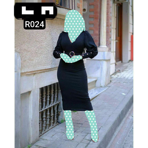 R024 تونیک آستین دکمه جنس غواصی قد ۱۱۰ فری سایز ۳۸ تا ۴۴ تن شیک